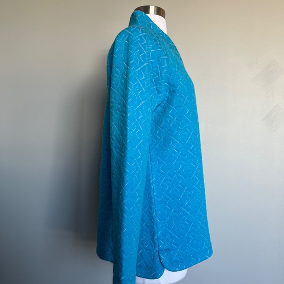 Talboots Snowflake Quilt Wrap Neck Cotton Metallic Thread Turquoise Pullover Top - Picture 5 of 11